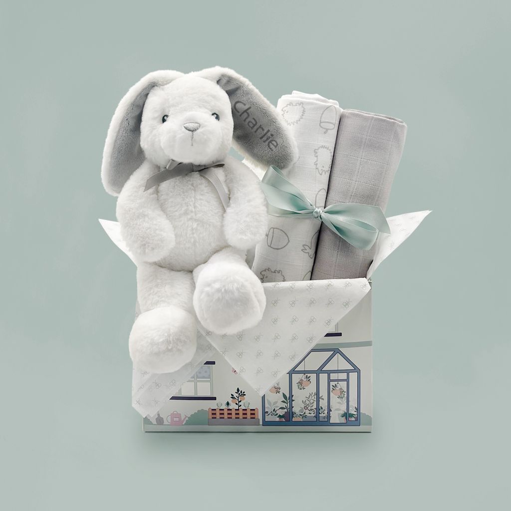Personalised Bunny and Woodland Swaddles Baby Gift Set