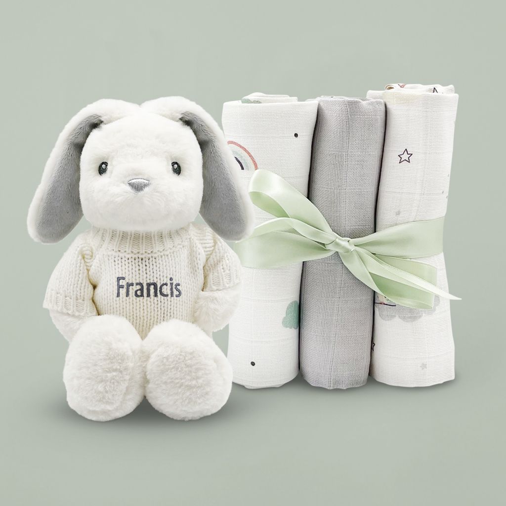 Personalised Little Bunny with Trio of Little Love Muslins