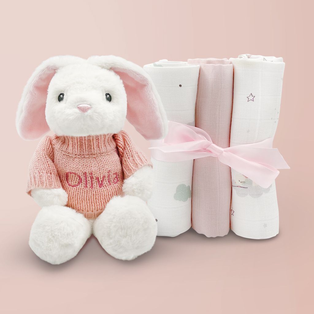 Personalised Little Bunny with Trio of Little Love Muslins