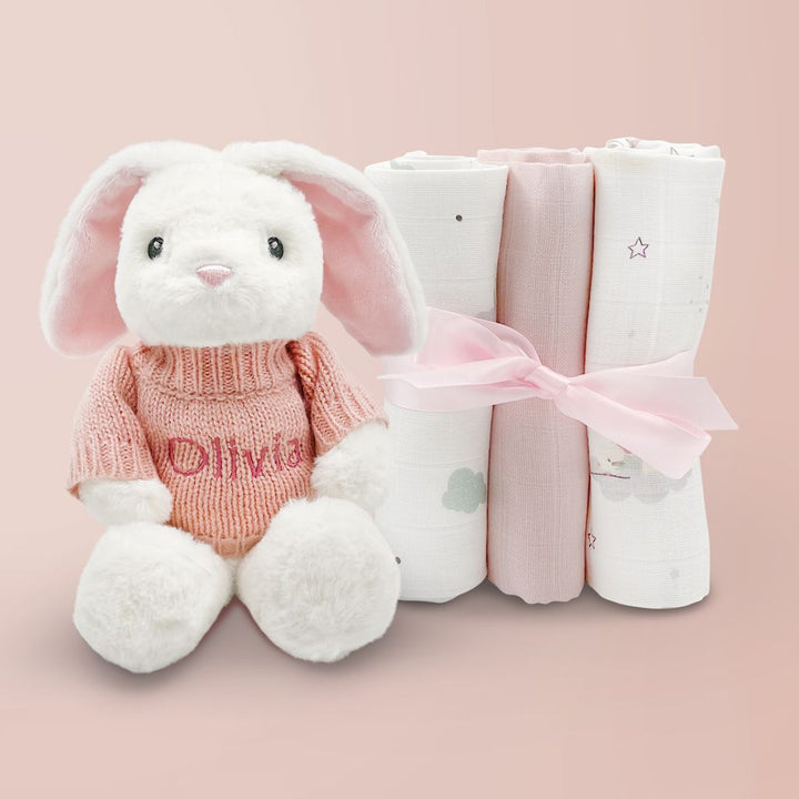 Personalised Little Bunny with Trio of Little Love Muslins